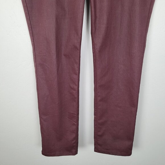 Lafayette 148 Waxed Denim Slim Leg Jeans Coated Dark Red Size 16 - Picture 3 of 14